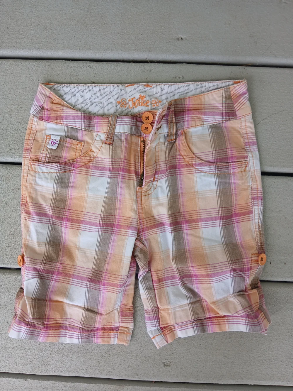 Justice Girls Plaid Bermuda Shorts - Pink, Orange & White